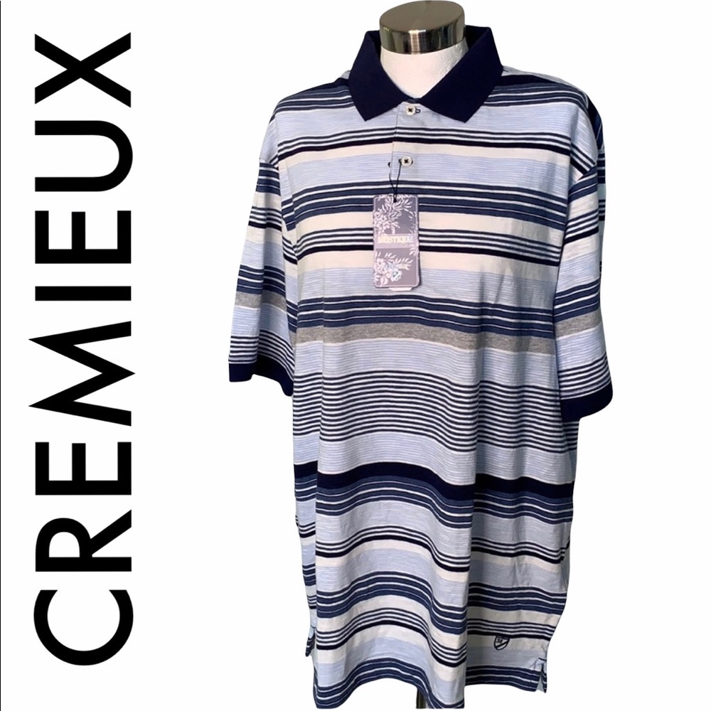 CREMIEUX NWT MEN’S BLUE WHITE STRIPED POLO SIZE XL - Picture 1 of 6